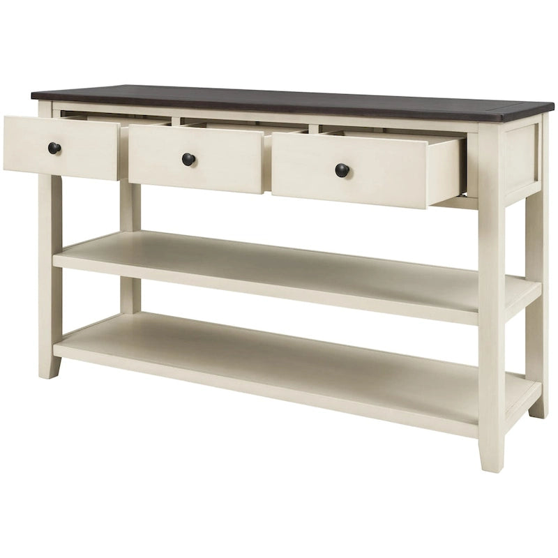 Table console de style Mid-Century avec tiroir et deux étagères ouvertes