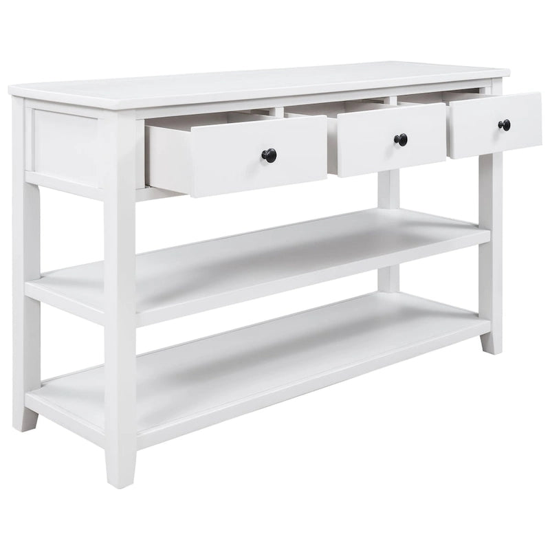 Table console de style Mid-Century avec tiroir et deux étagères ouvertes