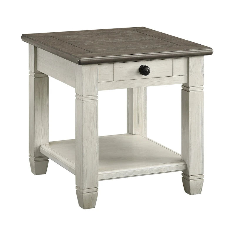 Table d'appoint carrée avec tiroir et étagère inférieure