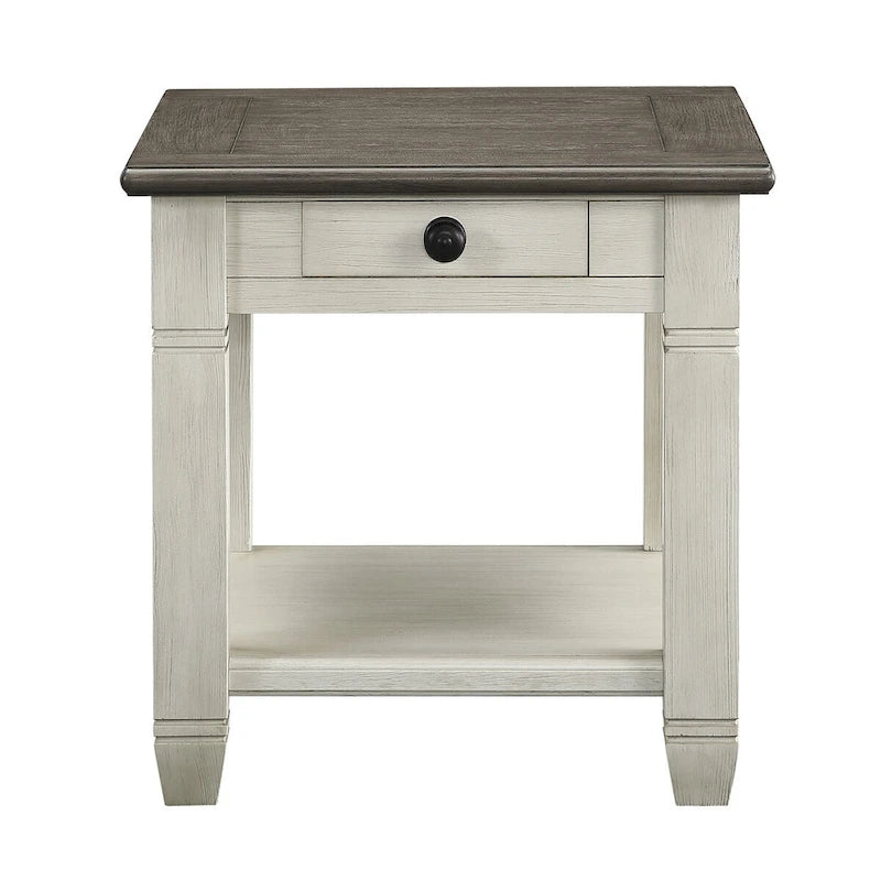 Table d'appoint carrée avec tiroir et étagère inférieure