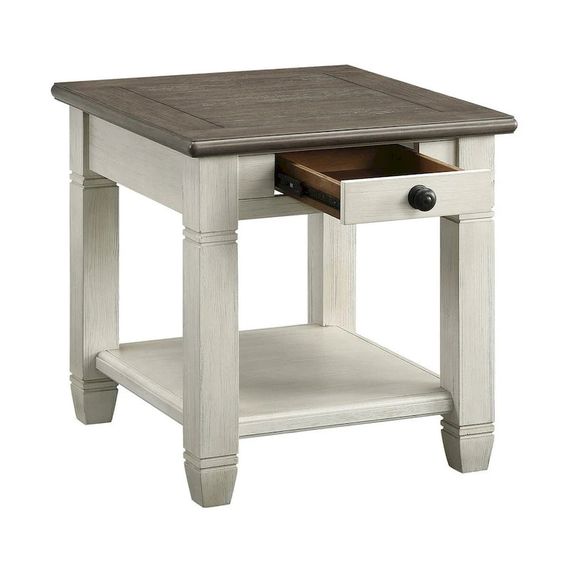 Table d'appoint carrée avec tiroir et étagère inférieure