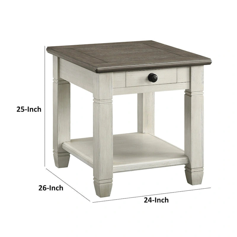 Table d'appoint carrée avec tiroir et étagère inférieure