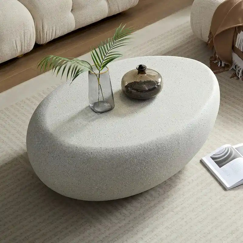 Table basse ovale en fibre de verre – Forme irrégulière vintage, aucun assemblage requis