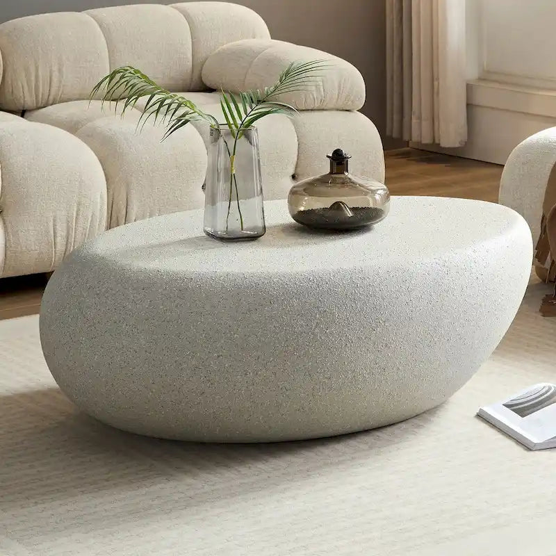 Table basse ovale en fibre de verre – Forme irrégulière vintage, aucun assemblage requis