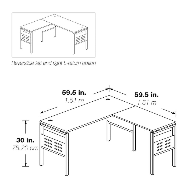 Bureau de travail moderne de 60 pouces avec étagères de rangement intégrées