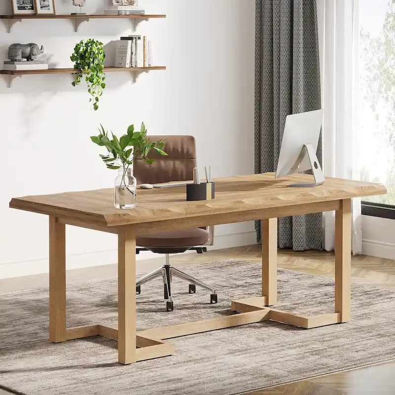 Bureau de 63 pouces avec pieds en bois massif et plateau épaissi
