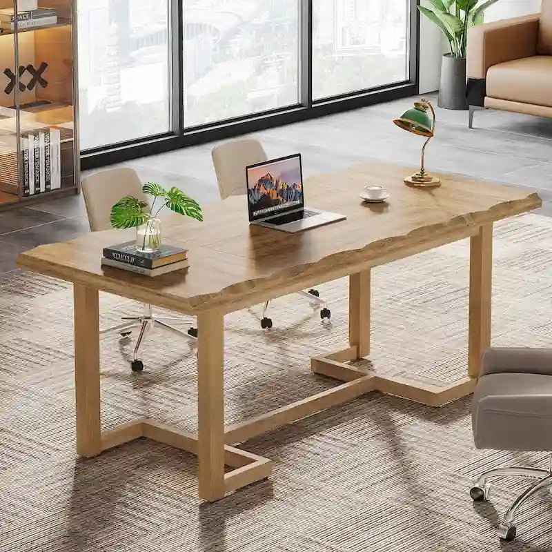 Bureau de 63 pouces avec pieds en bois massif et plateau épaissi