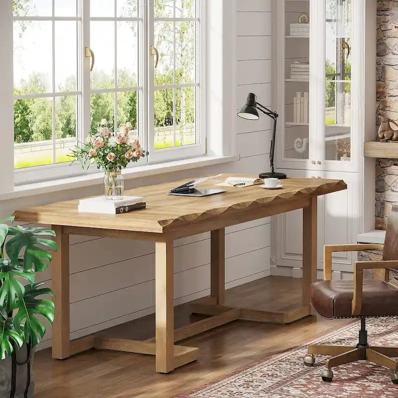Bureau de 63 pouces avec pieds en bois massif et plateau épaissi