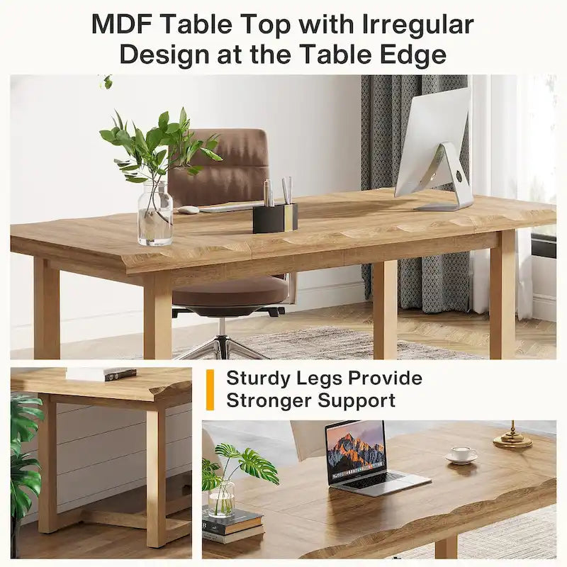 Bureau de 63 pouces avec pieds en bois massif et plateau épaissi
