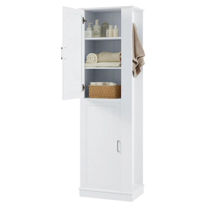 Meuble de Rangement Salle de Bain Colonne avec Étagères Réglables et Crochet Latéral