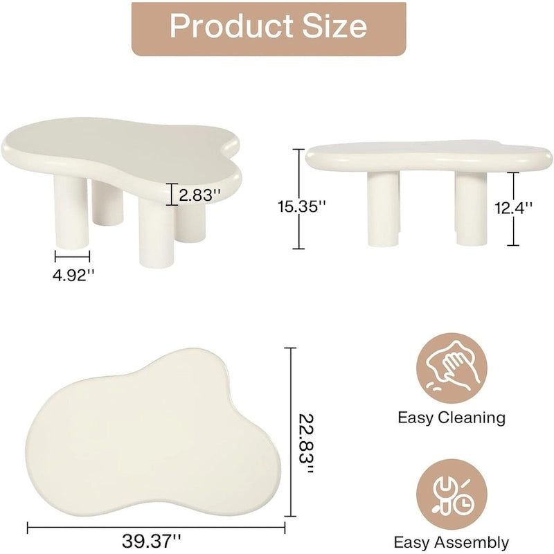 Table basse en forme de nuage avec plateau en bois composite et pieds en PVC