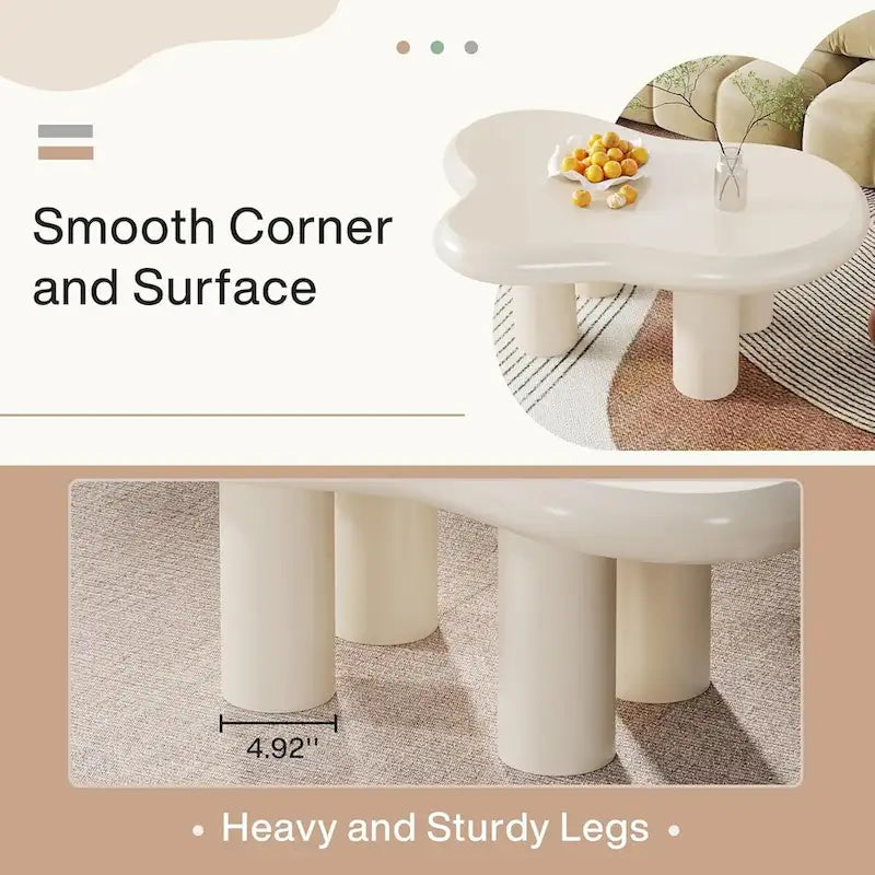 Table basse en forme de nuage avec plateau en bois composite et pieds en PVC