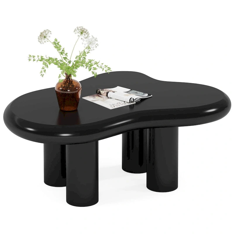 Table basse en forme de nuage avec plateau en bois composite et pieds en PVC