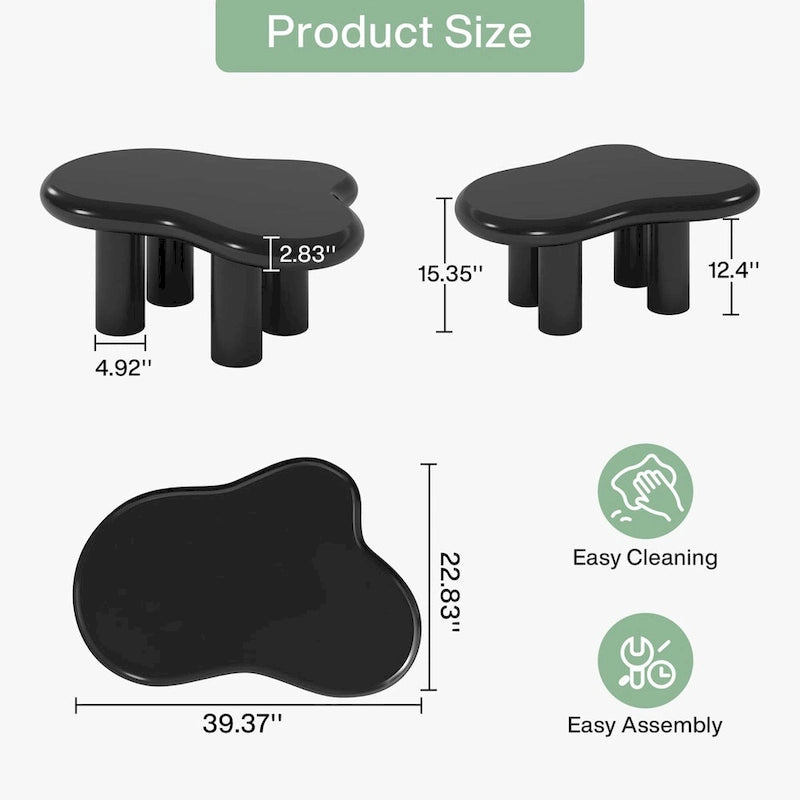 Table basse en forme de nuage avec plateau en bois composite et pieds en PVC