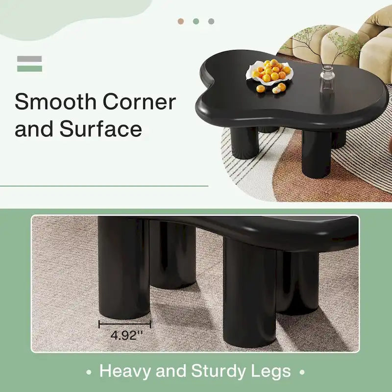 Table basse en forme de nuage avec plateau en bois composite et pieds en PVC