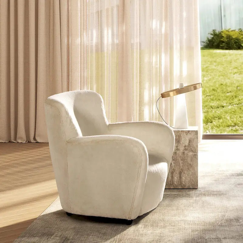 Fauteuil d'appoint à bras incurvés en fausse fourrure peluche avec assise à ressorts sinueux