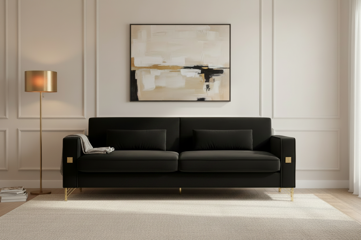 Black Velvet Sofa No Table