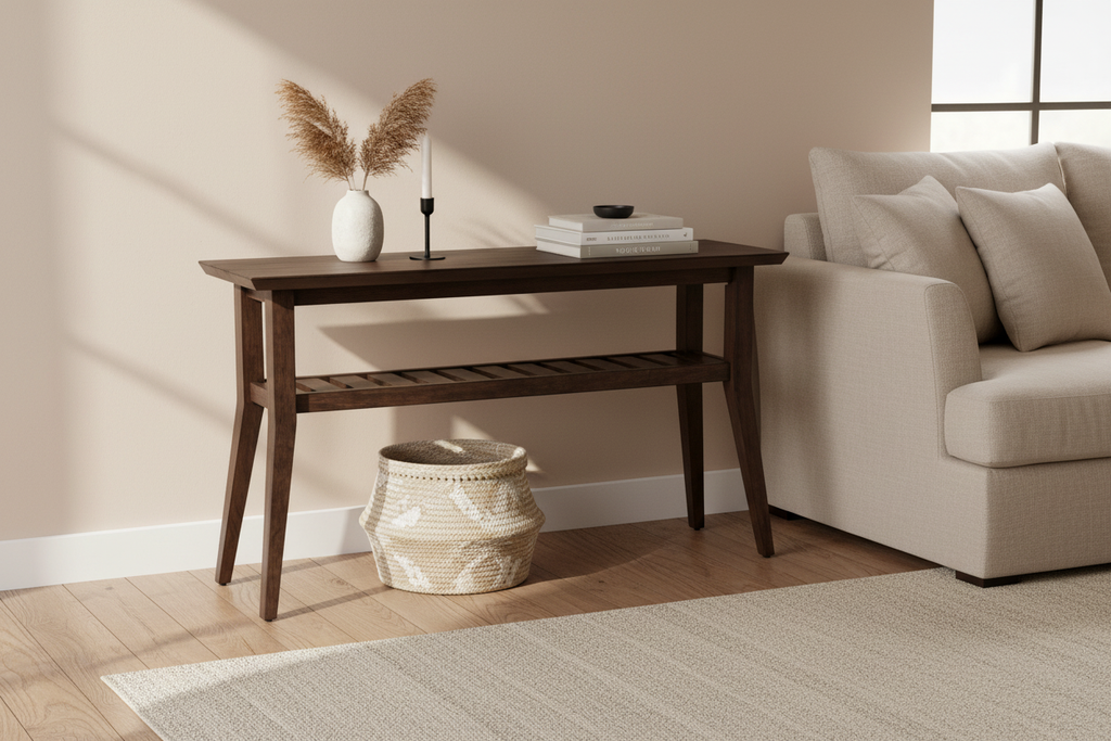 Contemporary Bronze Spice Sofa Table in Living Room Scene