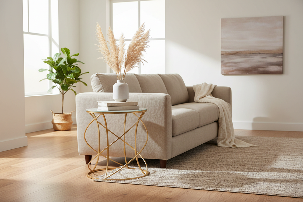 Gold Iron Accent Table in Living Room Scene